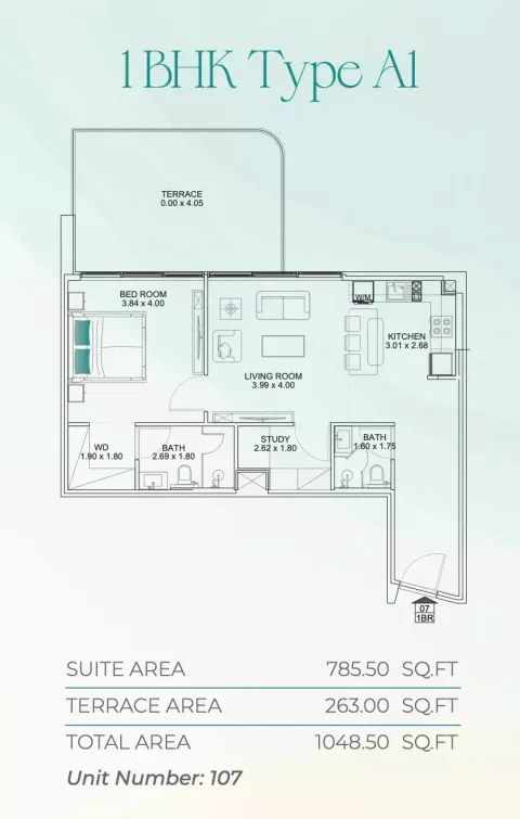 Floor plan, 1 Bed, 1,048 sq ft