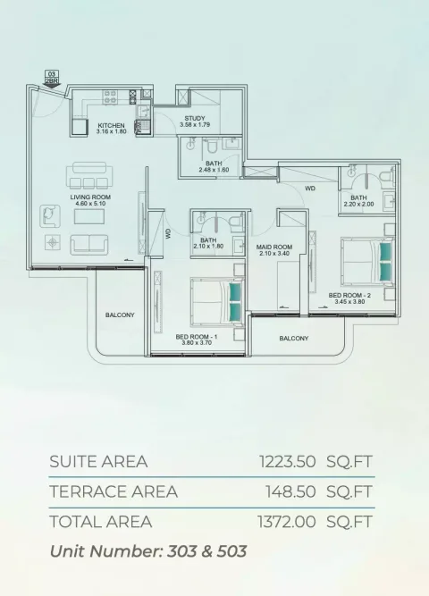 Floor plan, 2 Beds, 1,372 sq ft