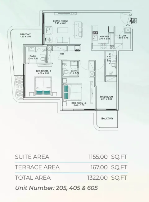 Floor plan, 2 Beds, 1,322 sq ft