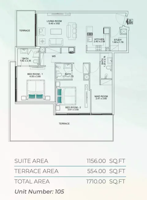 Floor plan, 2 Beds, 1,710 sq ft