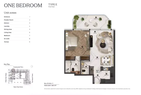 Floor plan, 1 Bed, 881 sq ft