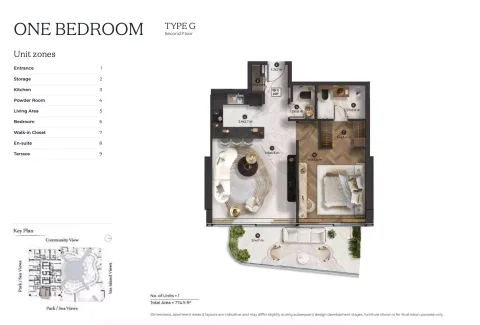 Floor plan, 1 Bed, 774 sq ft