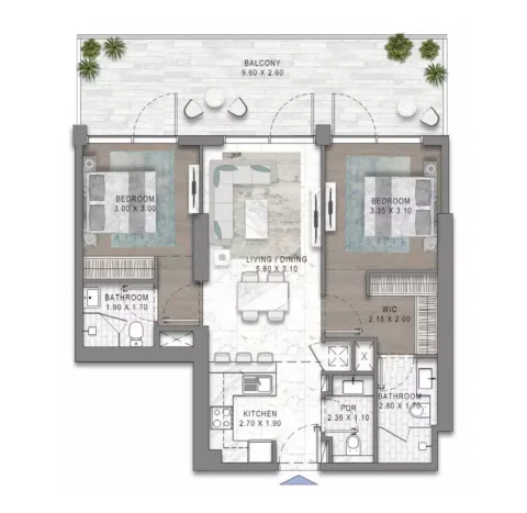 Floor plan, 2 Beds, 1,331 sq ft