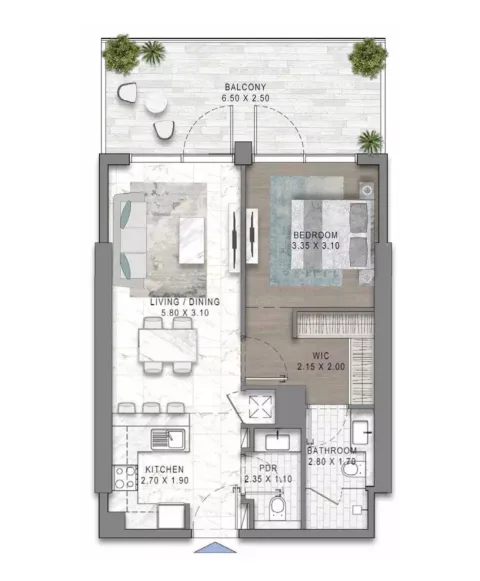 Floor plan, 1 Bed, 798 sq ft
