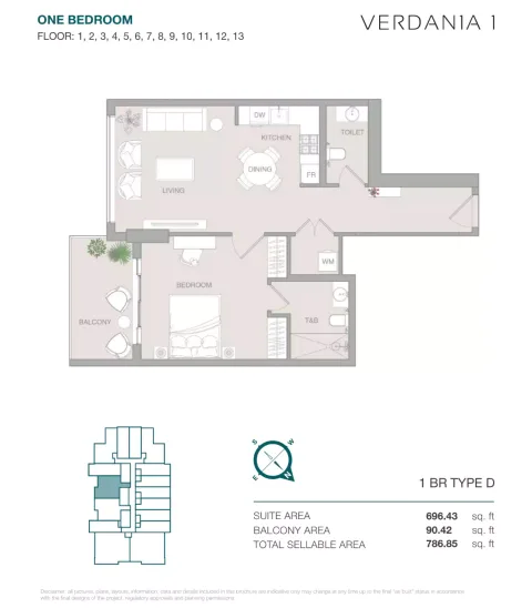 Floor plan, 1 Bed, 786 sq ft