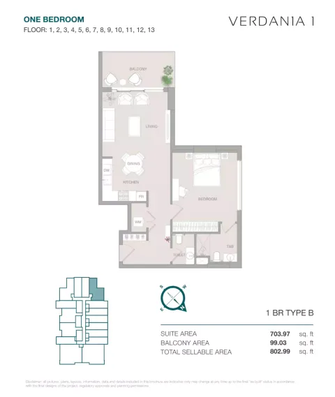Floor plan, 1 Bed, 802 sq ft