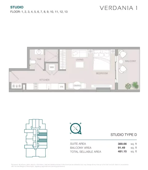 Floor plan, Studio, 481 sq ft