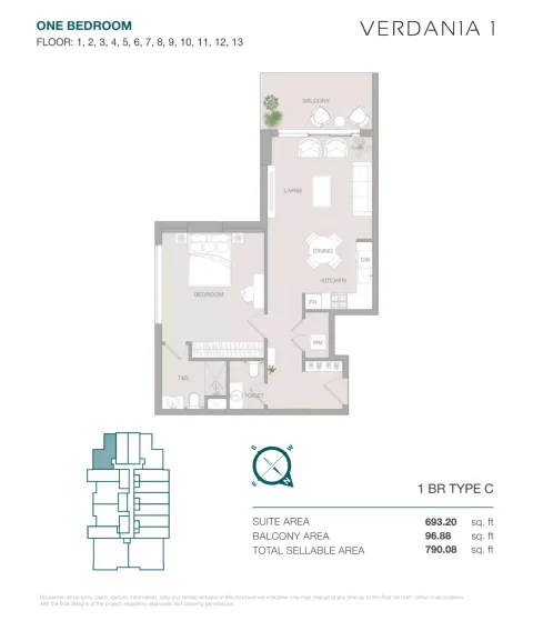Floor plan, 1 Bed, 790 sq ft