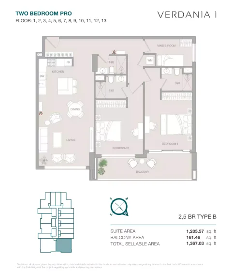 Floor plan, 3 Beds, 1,367 sq ft