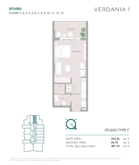 Floor plan, Studio, 467 sq ft