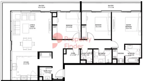 Floor plan, 3 Beds, 165 sq ft