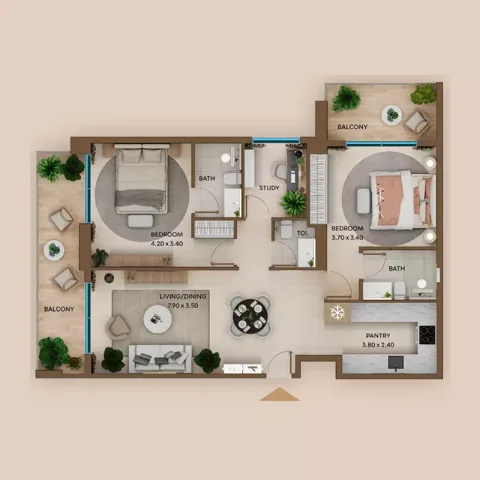 Floor plan, 3 Beds, 1,156 sq ft