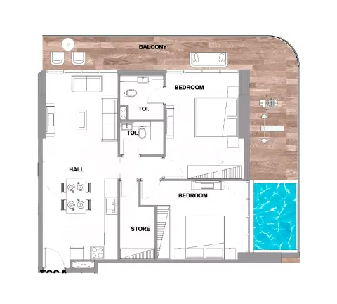 Floor plan, 2 Beds, 1,388 sq ft