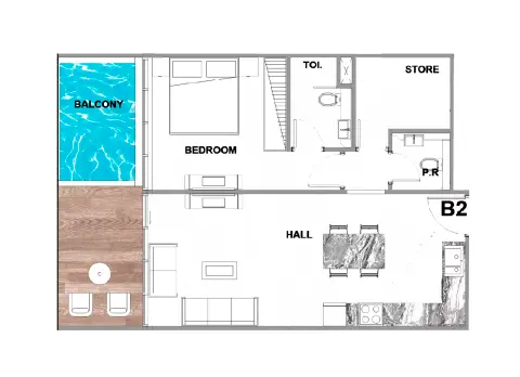 Floor plan, 1 Bed, 828 sq ft