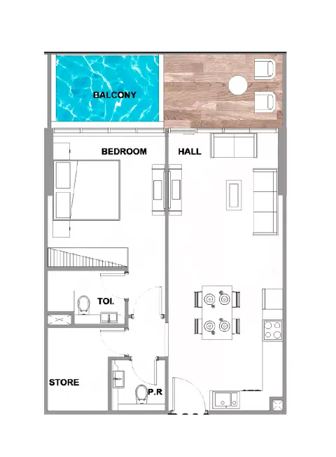 Floor plan, 1 Bed, 835 sq ft