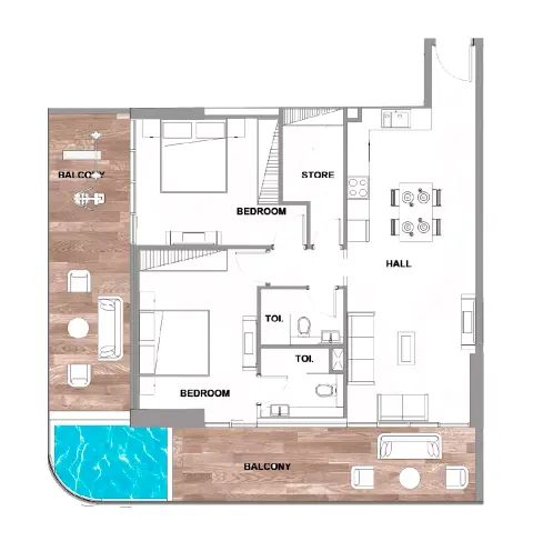 Floor plan, 2 Beds, 1,442 sq ft