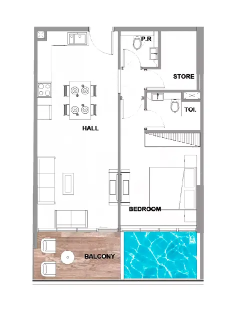 Floor plan, 1 Bed, 836 sq ft