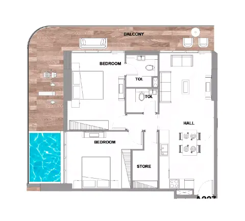 Floor plan, 2 Beds, 1,397 sq ft