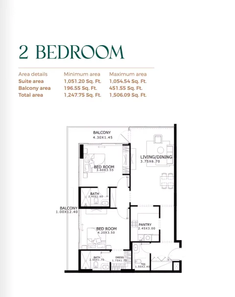 Floor plan, 2 Beds, 1,506 sq ft