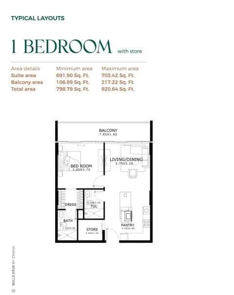 Floor plan, 1 Bed, 920 sq ft