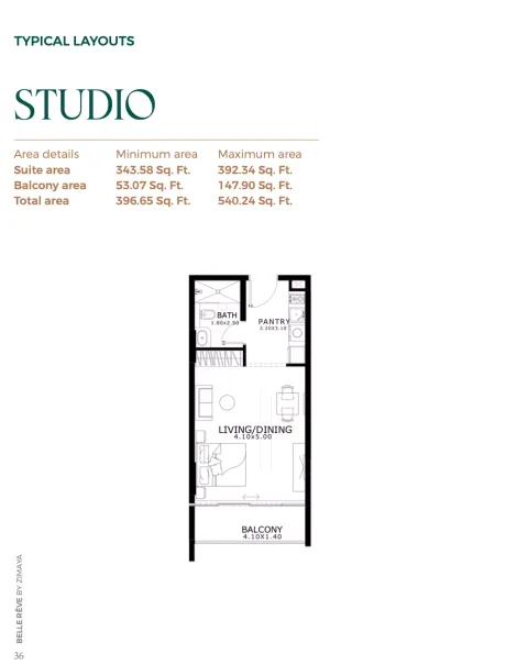 Floor plan, Studio, 540 sq ft