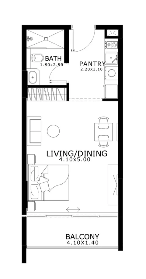 Floor plan, Studio, 398 sq ft