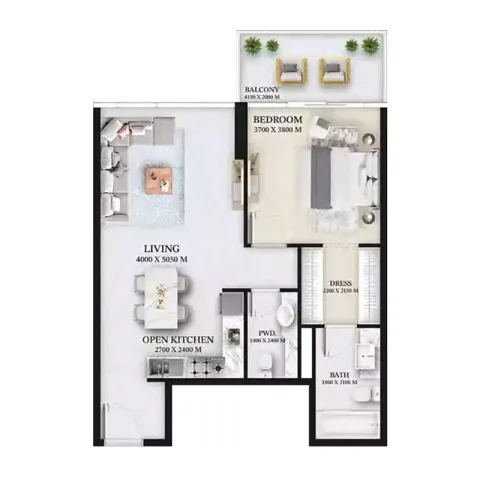 Floor plan, 1 Bed, 840 sq ft