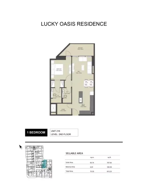 Floor plan, 1 Bed, 813 sq ft