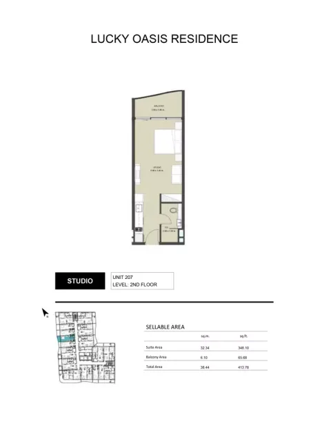 Floor plan, Studio, 413 sq ft
