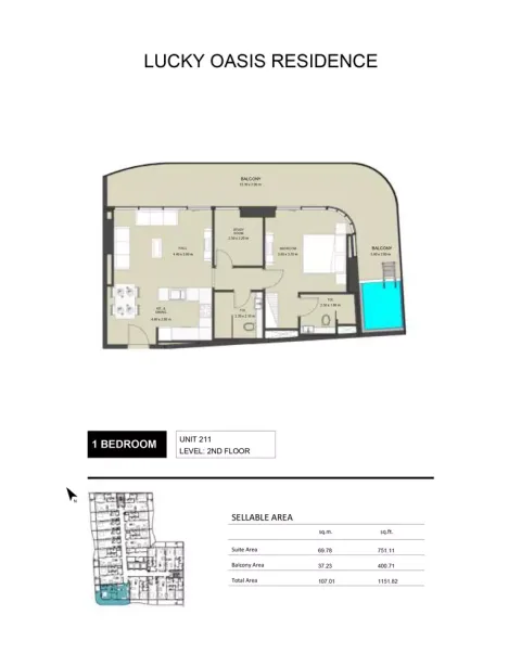 Floor plan, 1 Bed, 1,151 sq ft