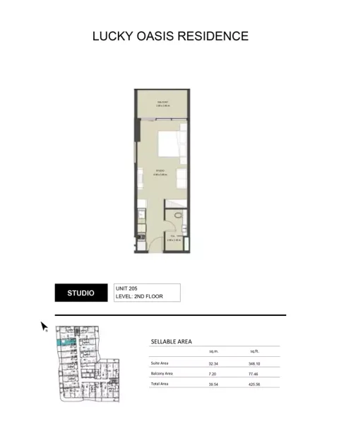 Floor plan, Studio, 425 sq ft