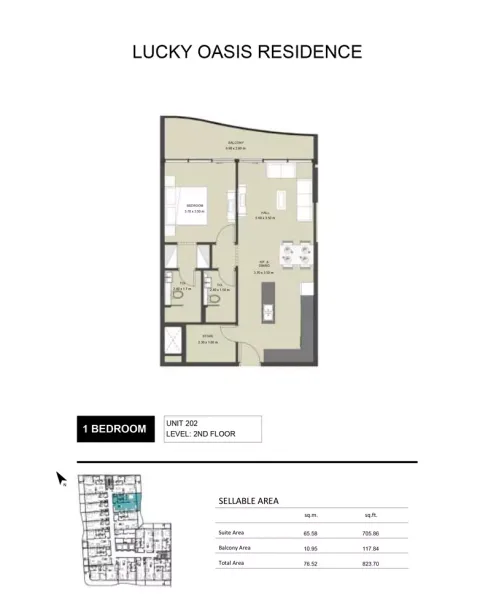 Floor plan, 1 Bed, 823 sq ft