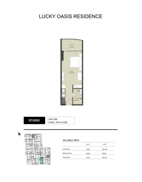Floor plan, Studio, 401 sq ft