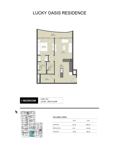 Floor plan, 1 Bed, 796 sq ft