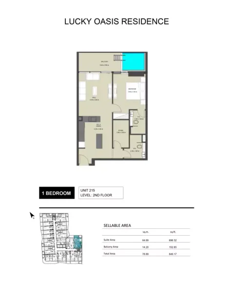 Floor plan, 1 Bed, 849 sq ft