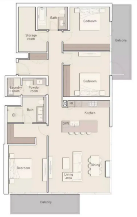 Floor plan, 3 Beds, 1,864 sq ft