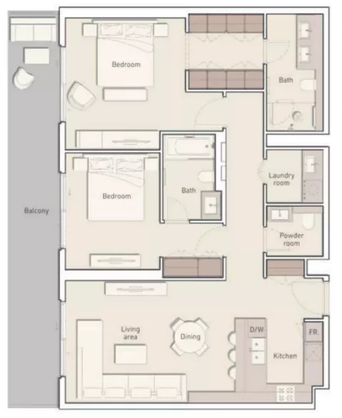 Floor plan, 2 Beds, 1,365 sq ft