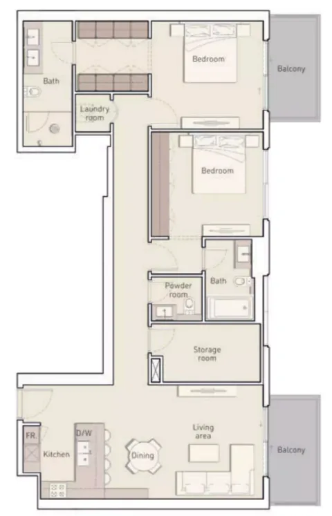 Floor plan, 2 Beds, 1,383 sq ft