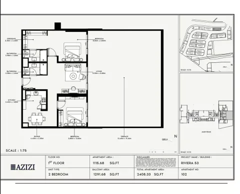 Floor plan, 2 Beds, 2,408 sq ft