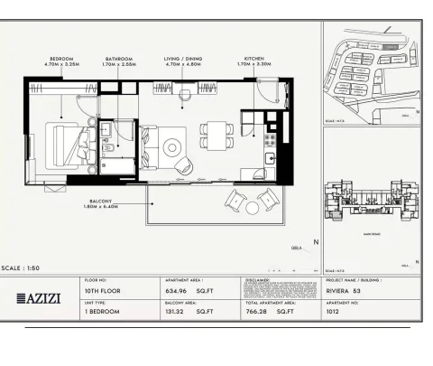 Floor plan, 1 Bed, 766 sq ft