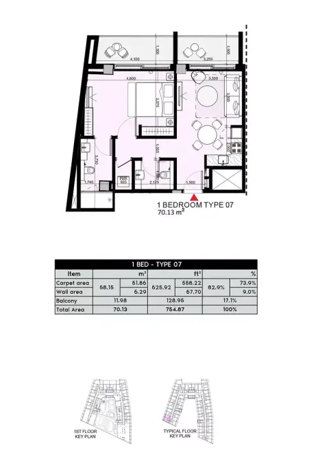 Floor plan, 1 Bed, 754 sq ft