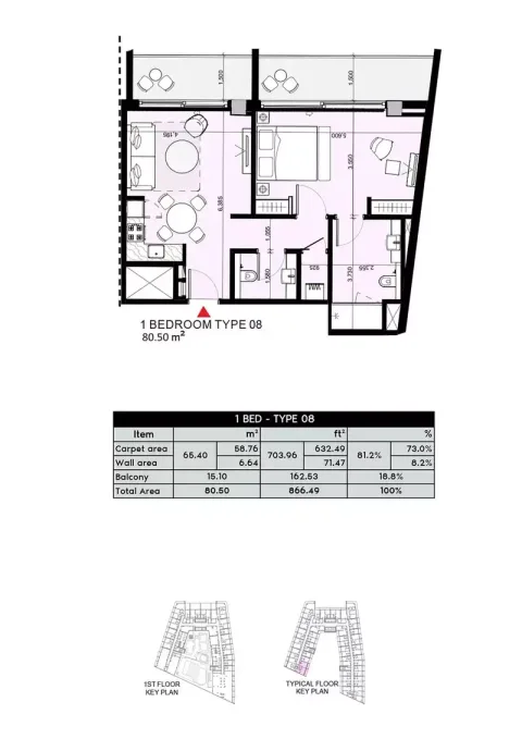 Floor plan, Studio, 866 sq ft