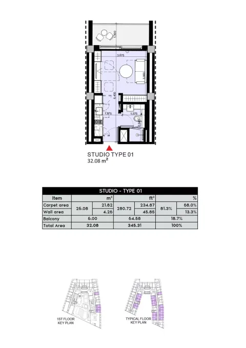 Floor plan, Studio, 345 sq ft