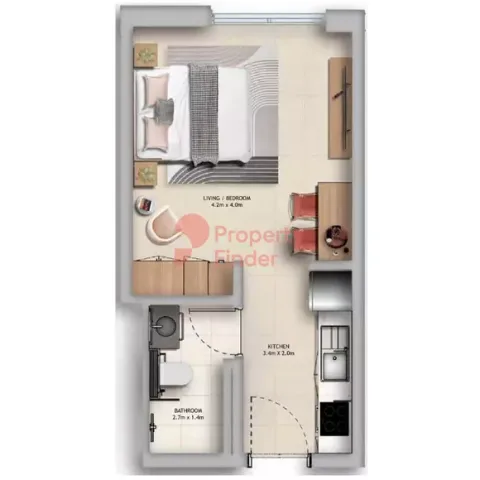 Floor plan, Studio, 355 sq ft