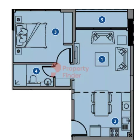 Floor plan, 1 Bed, 862 sq ft