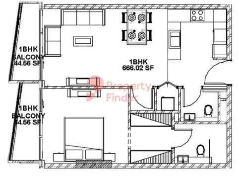 Floor plan, 1 Bed, 740 sq ft