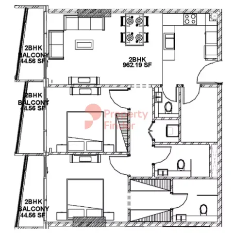 Floor plan, 2 Beds, 1,096 sq ft