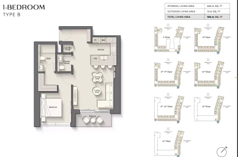 Floor plan, 1 Bed, 758 sq ft