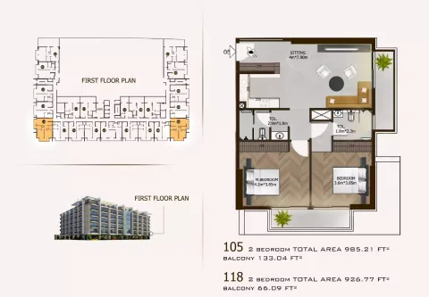 Floor plan, 2 Beds, 926 sq ft