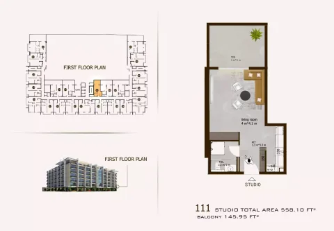 Floor plan, Studio, 558 sq ft